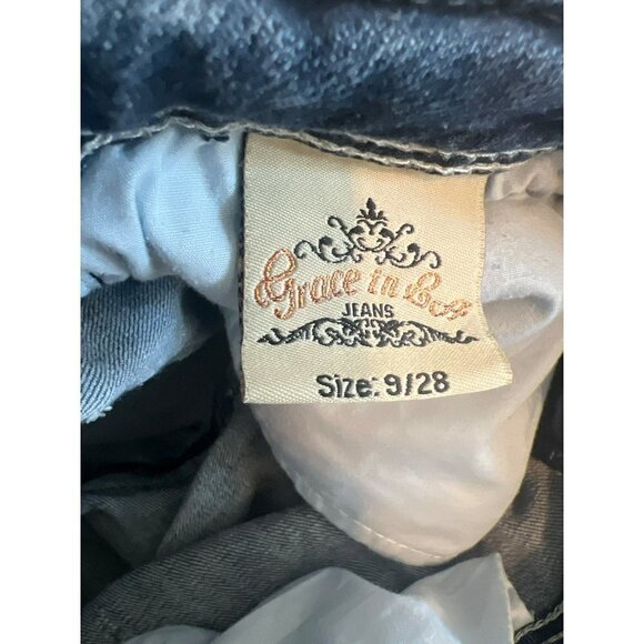 Grace in LA Jeans Sz 9/28 Flare 90s Y2K Low Rise Blinged Out Jeans Flap Pockets - Picture 9 of 9